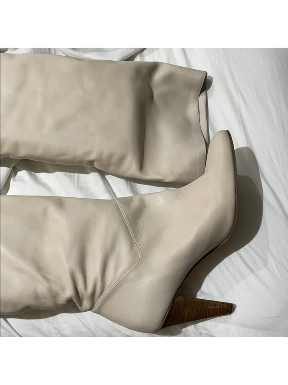 Delman 8 cream all leather heel boot guc vintage